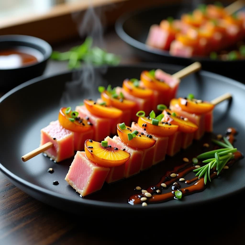 Brochetas de Atún fresco y Melocotón con Marinada de Wasabi: Receta Japonesa en Airfryer