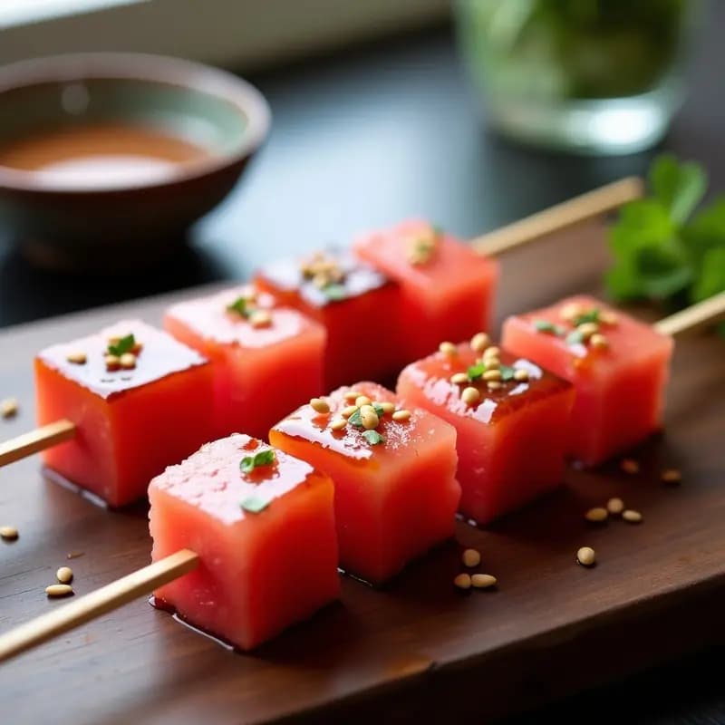 Brochetas de Atún y Sandía: Receta Japonesa Dulce-Salada con Glaseado de Salsa Teriyaki