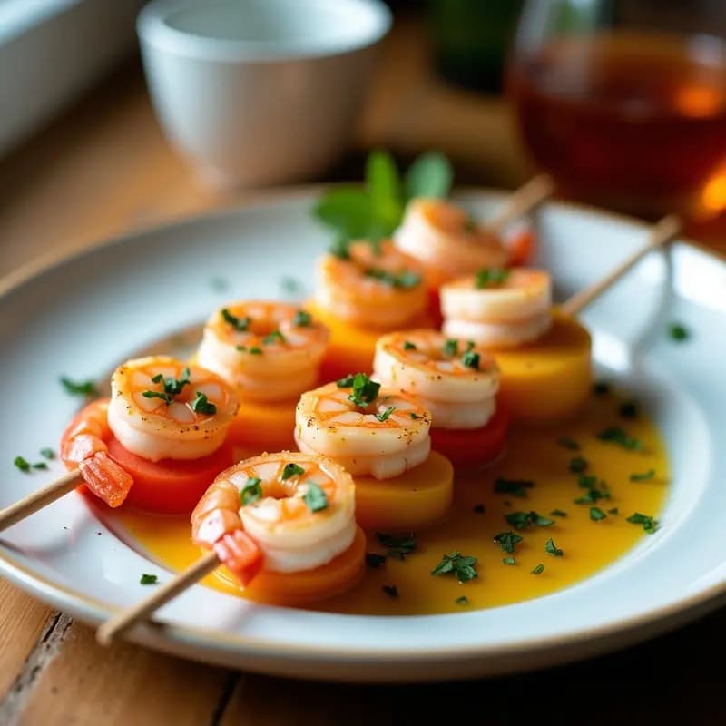 Brochetas de Camarón y Melón con Salsa de Hierbas Provenzales: Receta Francesa en Airfryer