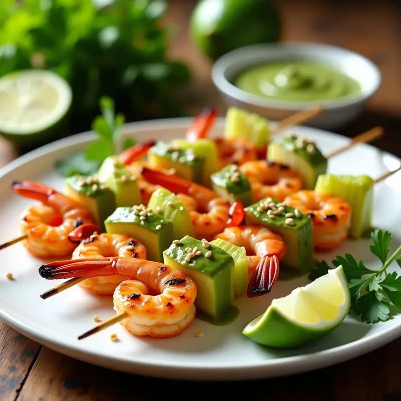 Brochetas de Camarones con Mojo Verde y Limón: Receta Canaria Alta en Proteína y Keto