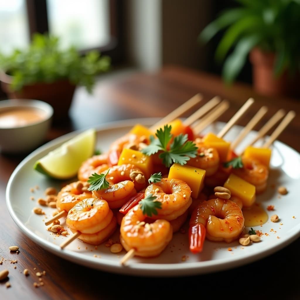 Brochetas de Gambas y Mango al Satay: Receta Tailandesa en Airfryer con Toque Dulce-Salado