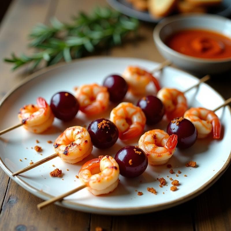 Brochetas de Gambas y Uvas con Salsa de Romesco: Receta Catalana en Airfryer