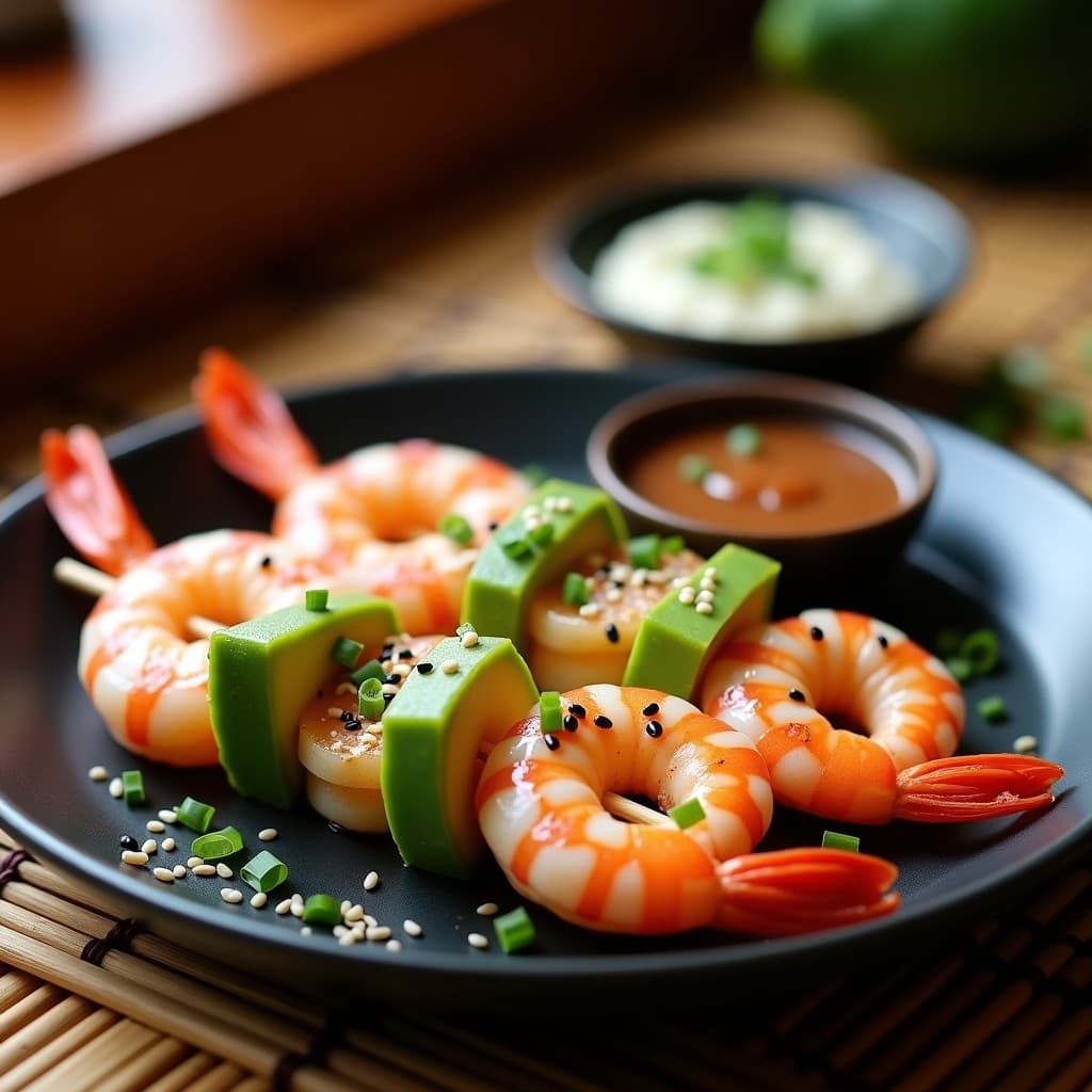 Brochetas de Gambero Rojo y Aguacate con Salsa de Miso Blanco: Receta Japonesa en Airfryer