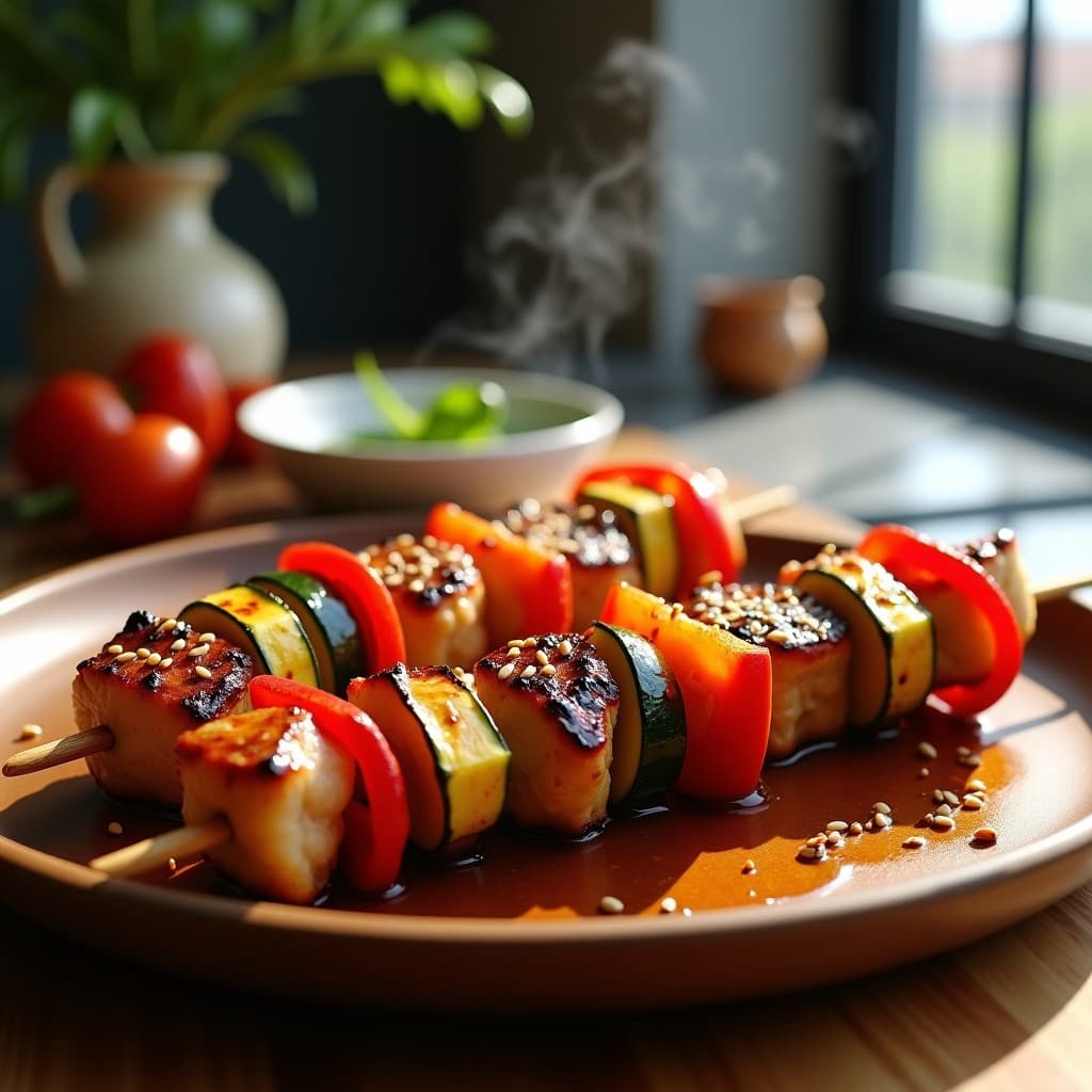 Brochetas de Hernía de Cerdo Marinada en Miel y Soja con Verduras Asadas: Receta en Airfryer