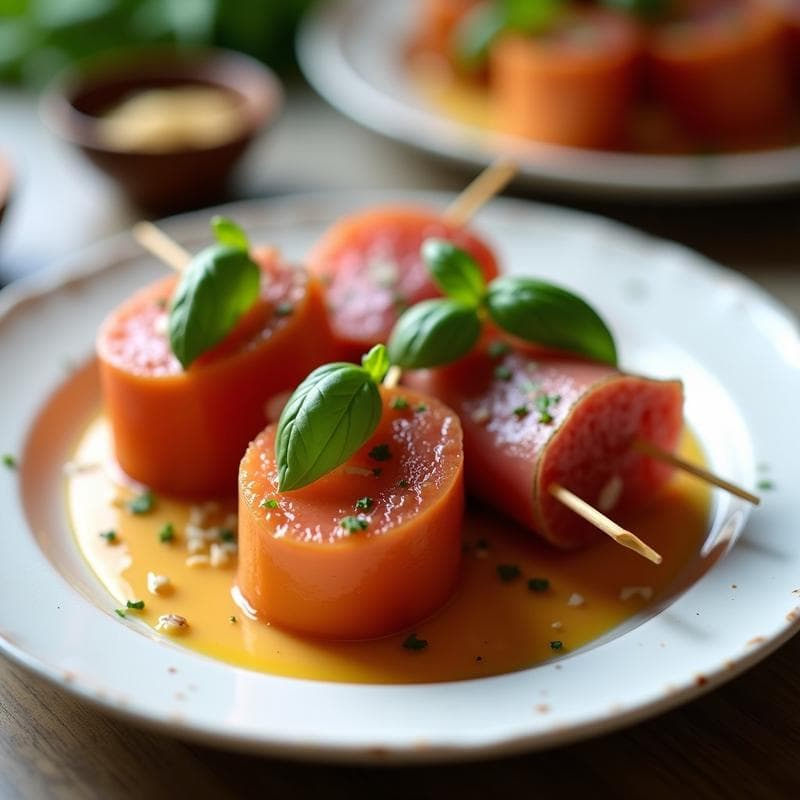 Brochetas de Gamón Ibérico y Melón con Salsa de Albahaca: Receta de Verano en Airfryer