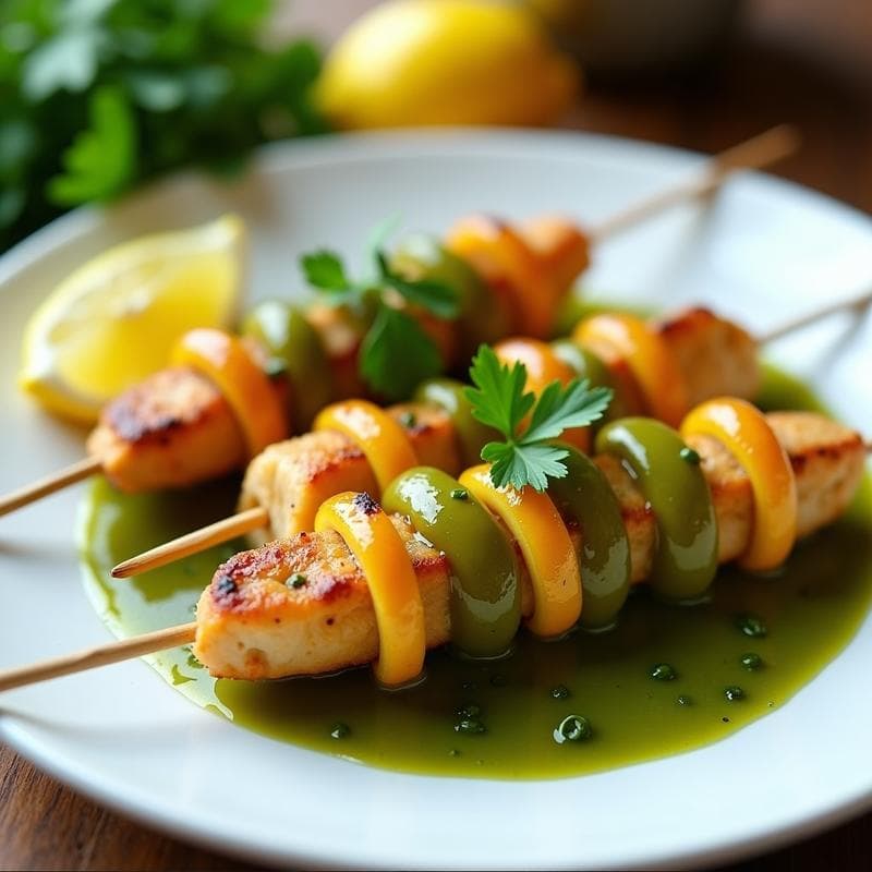 Brochetas de Lenguado y Limón Confitado con Salsa Verde: Receta en Airfryer Sin Aceite