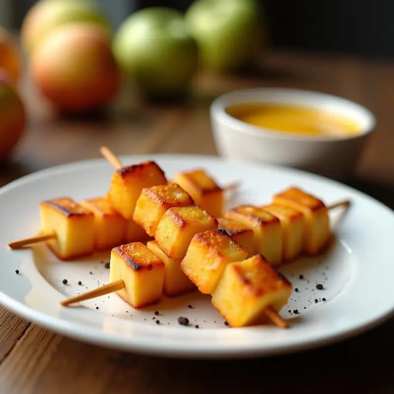 Brochetas de Saludables de Manzana y Queso Cheddar con Salsa de Mostaza y Miel: Aperitivo en Airfryer