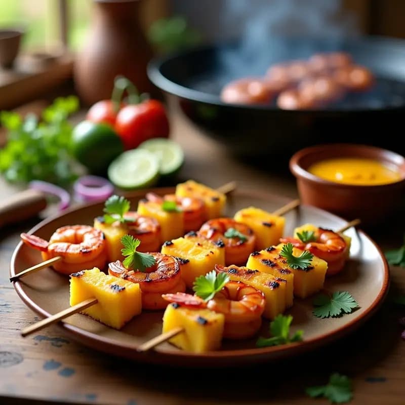 Brochetas de Piña y Camarón con Salsa de Mango-Habanero: Receta Mexicana a la Parrilla