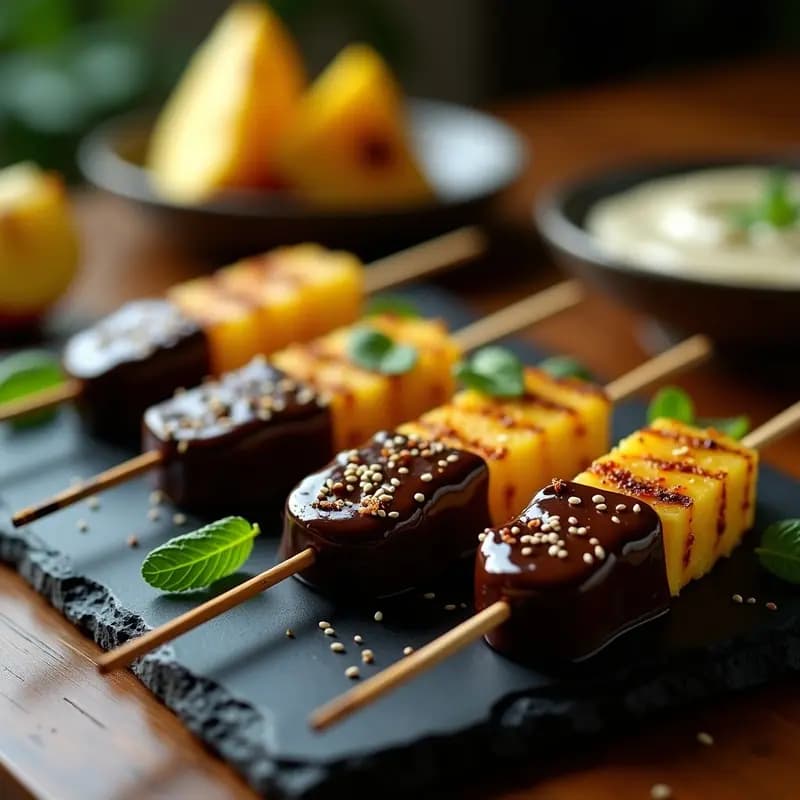 Brochetas de Piña Asada con Chocolate Negro y Tajín: Postre Mexicanopicante en 10 Minutos