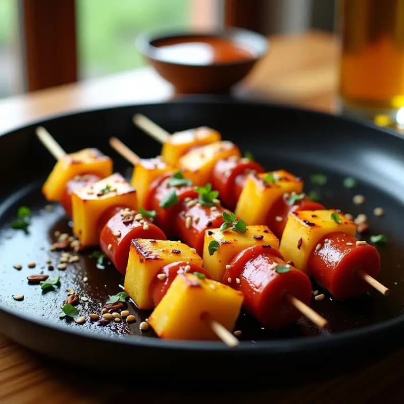 Brochetas de Piña y Chorizo con Glaseado de Miel y Wasabi: Receta Fusion Picante-Dulce