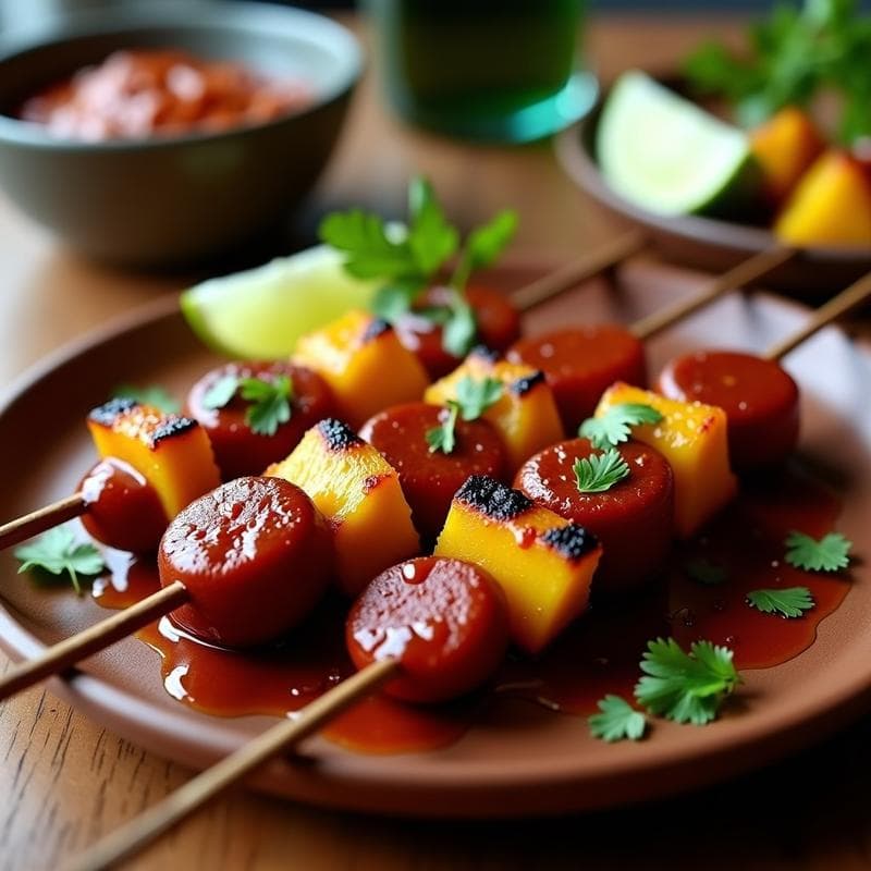 Brochetas de Piña Asada y Chorizo Vegano con Glaseado de Chipotle: Receta en Airfryer
