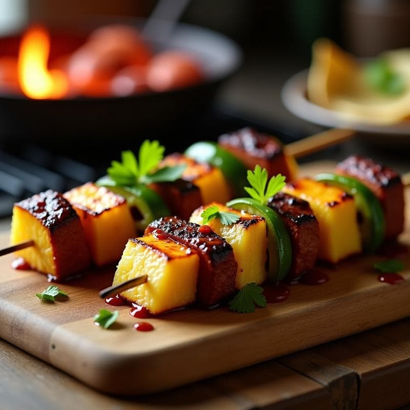 Brochetas de Piña, Jalapeño y Chorizo Vegano: Receta Mexicana en Barbacoa Picante y Dulce