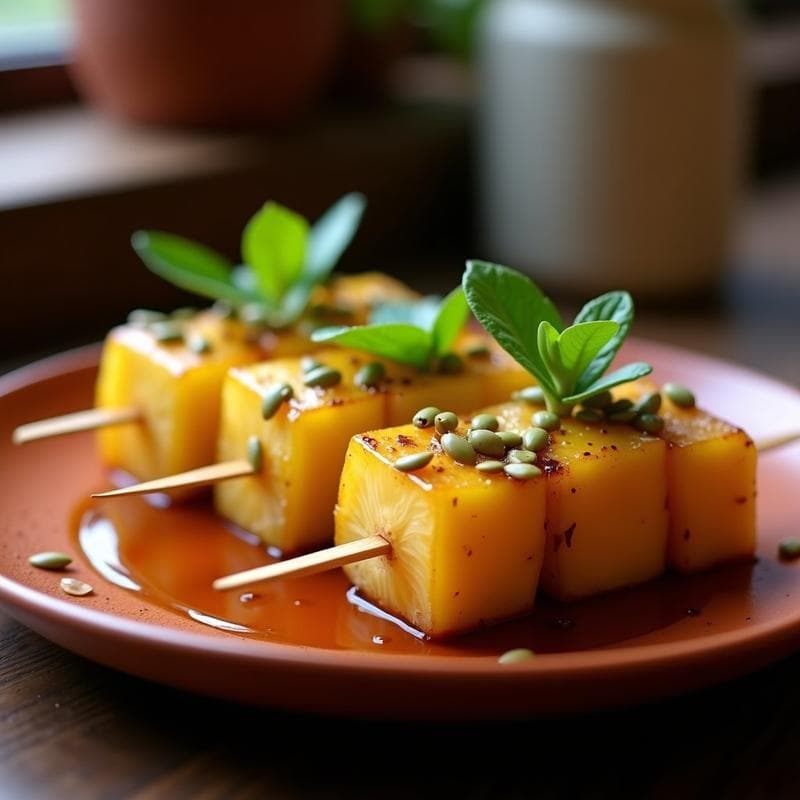 Brochetas de Piña y Queso de Cabra con Miel de Aguacate: Postre Mexicano en Airfryer