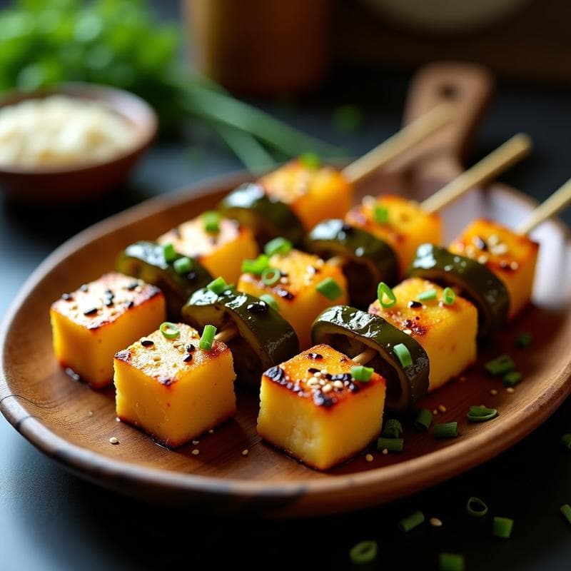 Brochetas de Piña, Tofu Ahumado y Pimiento de Padrón: Receta Fusion en Grill