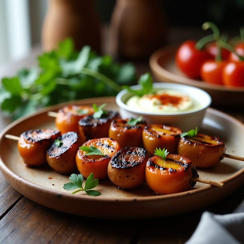 Brochetas de Hongo Portobello y Pimiento del Padrón: Receta Vegana en Airfryer con Alioli de Ajo Negro