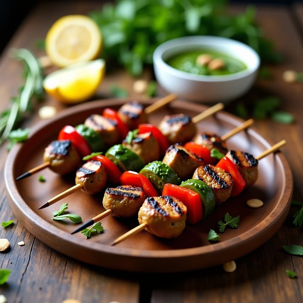 Brochetas de Portobello y Pimiento Rojo con Pesto de Arugula: Receta Vegana en Grill