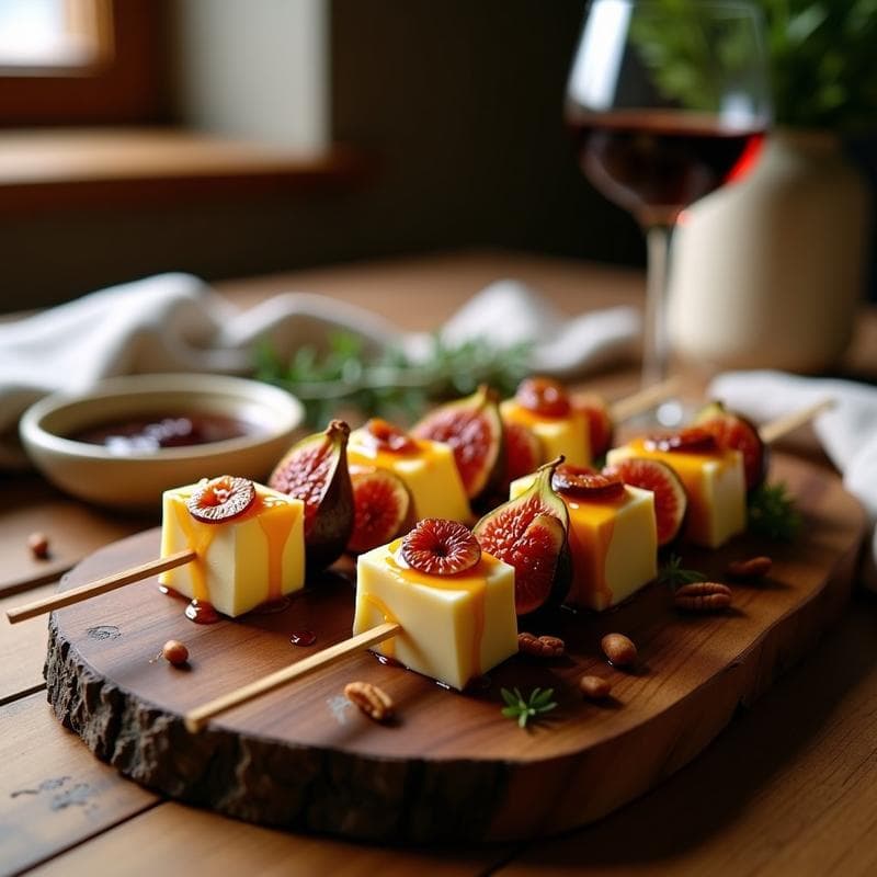 Brochetas de Queso de Cabra y Higos Caramelizados: Aperitivo Francés con Reducción de Oporto