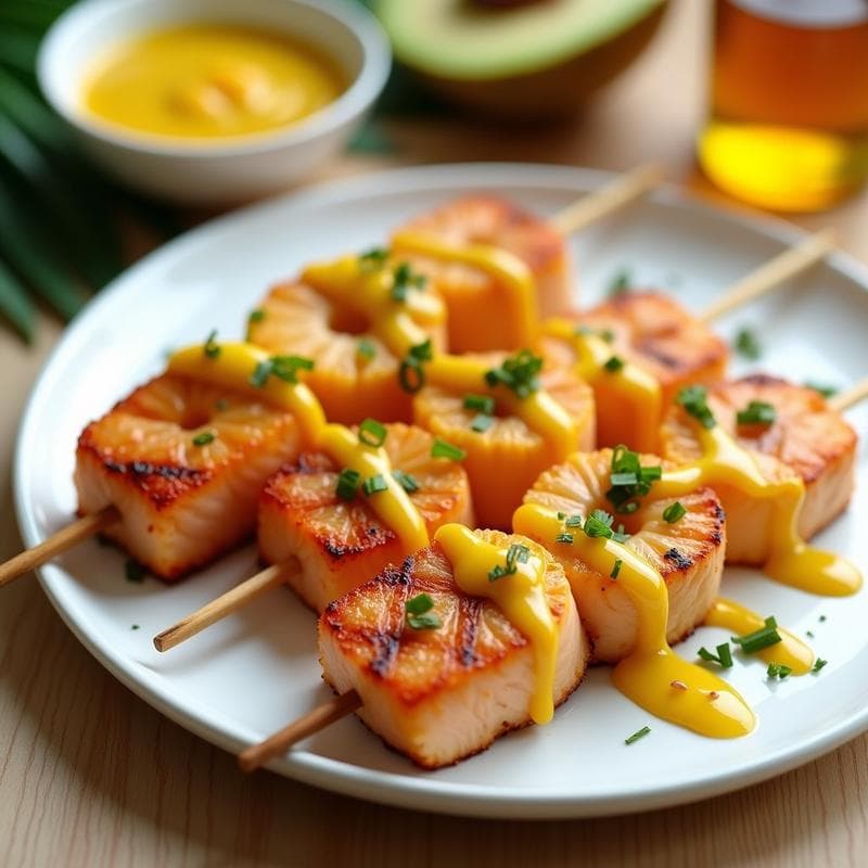 Brochetas de Salmón y Piña con Salsa de Maracuyá: Receta en Airfryer con Toque Tropical