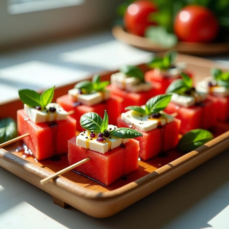 Brochetas de Sandía y Queso Feta: Aperitivo Refrescante y Sin Cocción en 5 Minutos