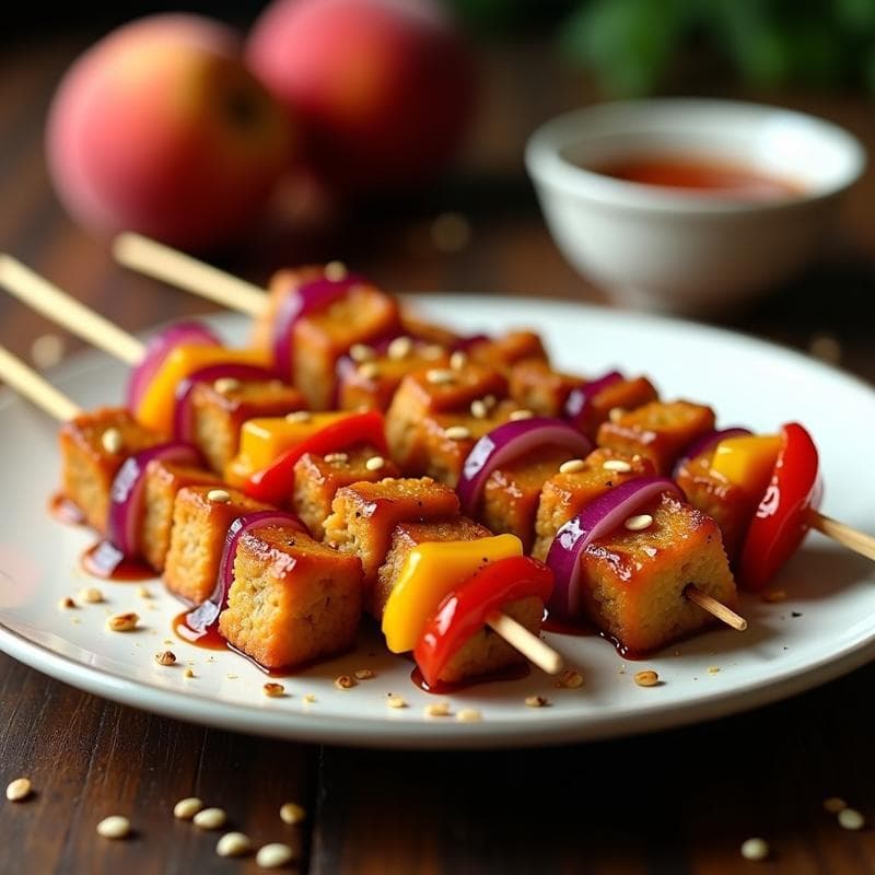 Brochetas de Tempeh y Durazno con Salsa de Miso: Receta Indonesa en Airfryer