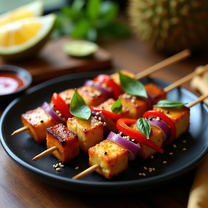 Brochetas de Tofu Marinado y Durian: Receta Asiática Picante en Airfryer