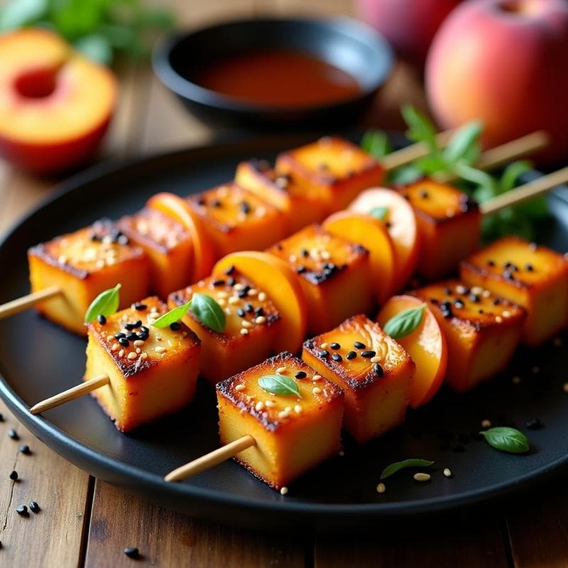 Brochetas de Tofu Ahumado y Melocotón: Receta en Airfryer con Glaseado de Miso