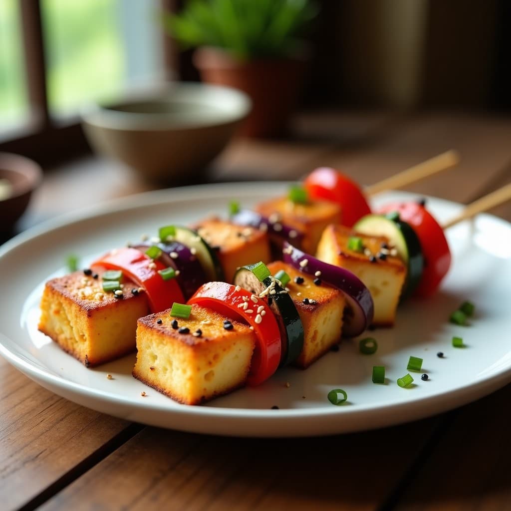 Brochetas de Tofu Marinado en Miso y Sésamo con Verduras: Receta en Airfryer Sin Aceite