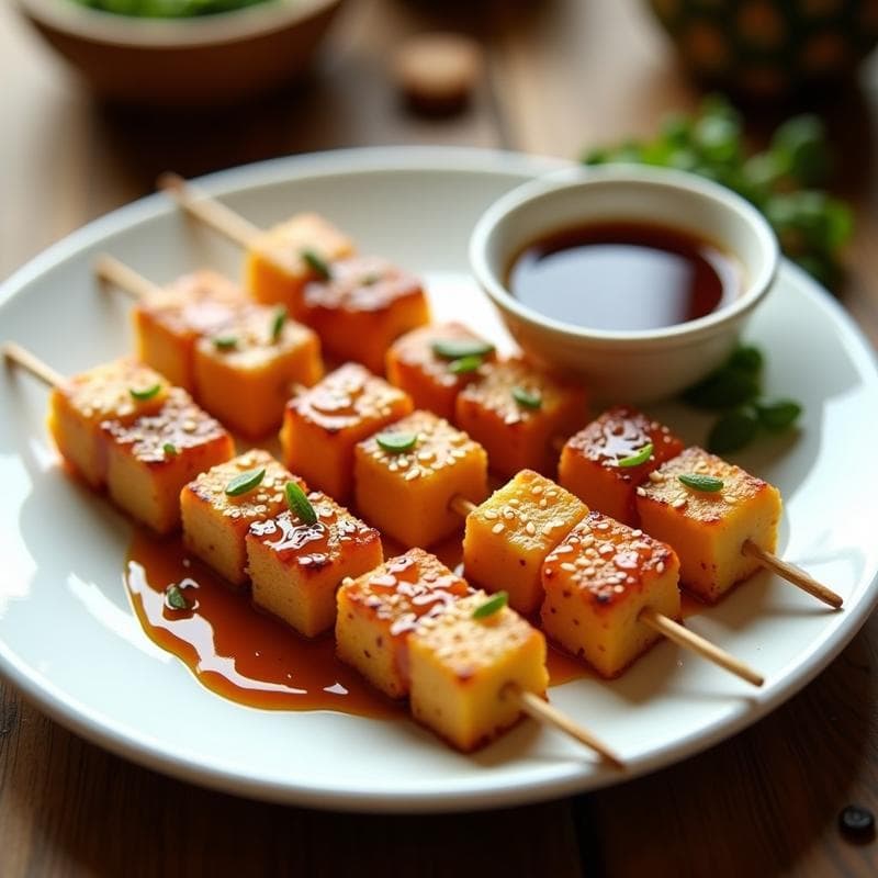 Brochetitas de Piña y Tofu con Salsa Teriyaki: Aperitivo Japonés en Airfryer Crujiente