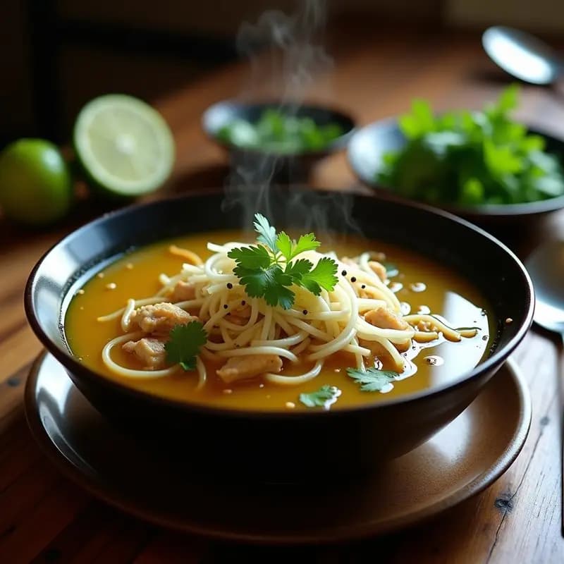 Brohats de Pollo y Fideos de Arroz con Jengibre y Cilantro: Receta Camboyana Reconfortante
