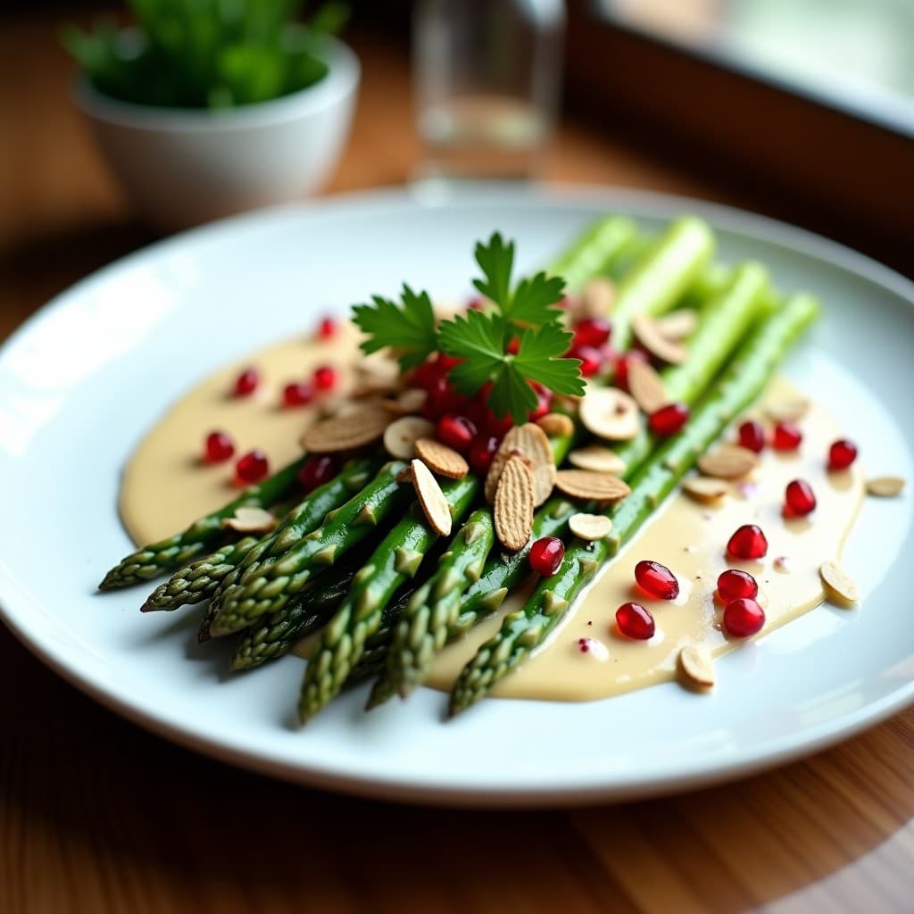 Brotas de Espárragos con Vinagreta de Granado y Tahini: Entrante Vegano y Crudivegano en 10 Minutos