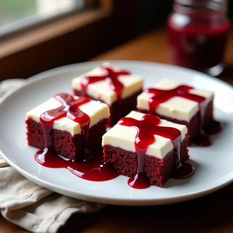 Brownies de Red Velvet con Queso Crema y Salsa de Frutos Rojos: Postre Americano Elegante
