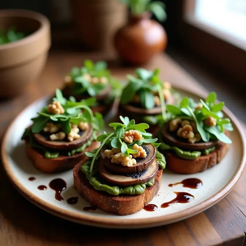 Bruschetta de Champiñones Portobello y Rúcula: Aperitivo Italiano Vegano y Sin Gluten
