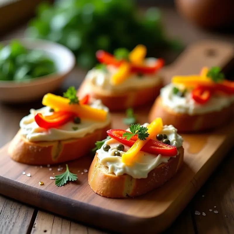 Bruschetta de Higado de bacalao y Pimientos Asados: Aperitivo Italiano Gourmet en 15 Minutos