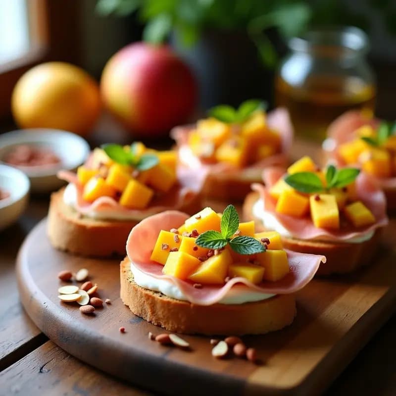 Bruschetta de Mango y Prosciutto: Aperitivo Italiano Dulce y Salado