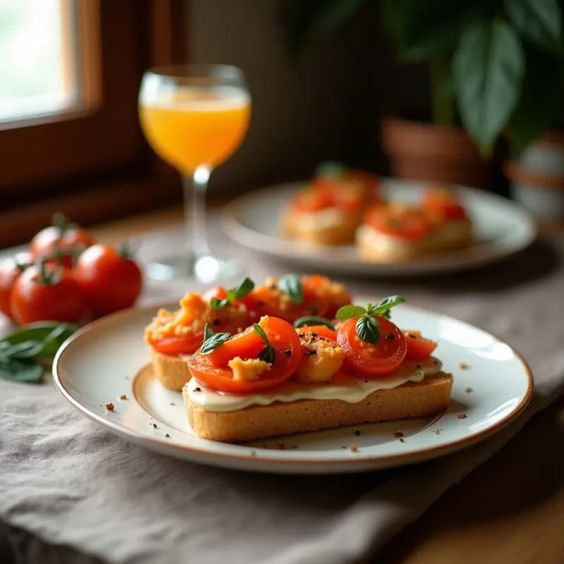 Bruschetta de Pan de Algarroba con Tomate Confitado y Albahaca: Aperitivo Mediterráneo Sin Gluten