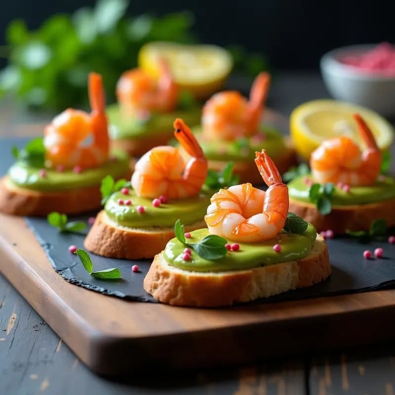 Bruschettas de Aguacate y Gamberas con Limón Yuzu: Aperitivo Italiano Gourmet