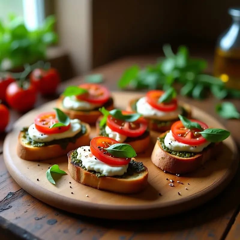 Bruschettas de Burrata y Tomates Secos con Pesto de Albahaca: Aperitivo Italiano en 10 Minutos