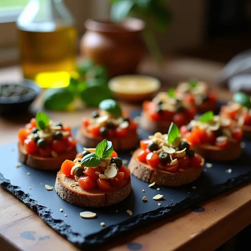 Bruschettas de Higado de Berenjena y Tomate Seco: Aperitivo Siciliano Gourmet