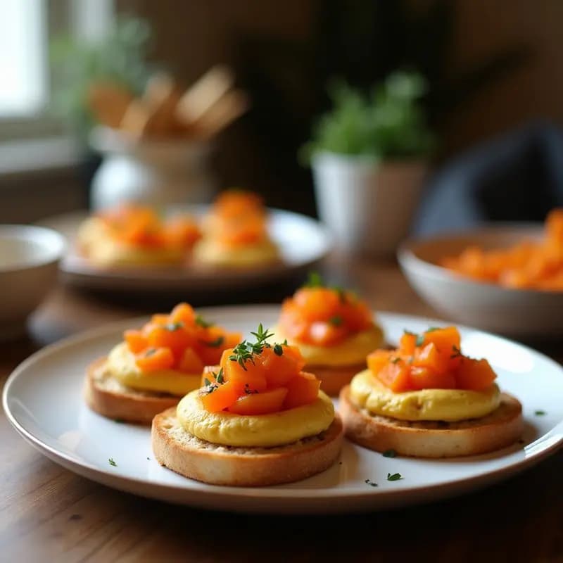 Bruschettas de Hummus y Berenjena Asada con Pimentón: Aperitivo Mediterráneo Vegano