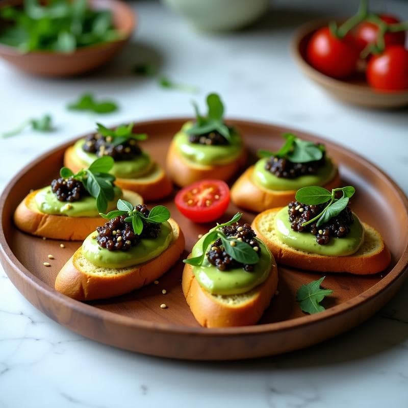 Bruschettas de Pan de Maíz con Guacamole y Caviar de Berenjena: Aperitivo Italiano Sin Gluten en 10 Minutos