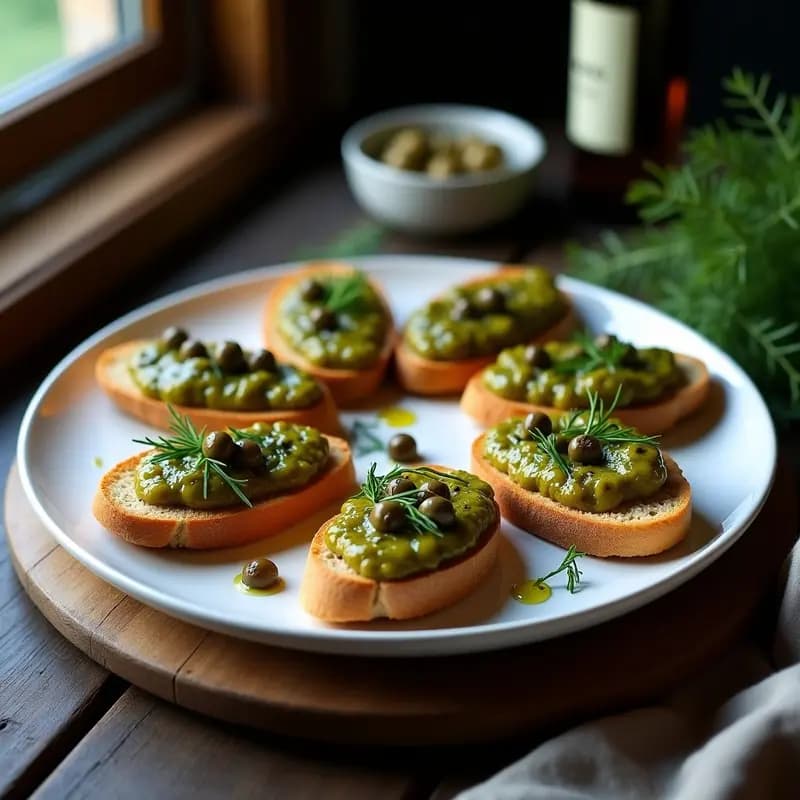 Bruschettas de Pan de Trigo Sarraceno con Puré de Aceitunas y Alcaparras: Aperitivo Italiano Sin Gluten