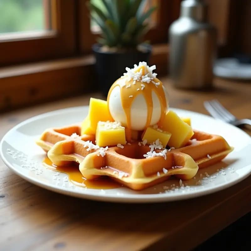 Bubble Waffle Hongkonés con Helado y Frutas: Postre Callejero Innovador