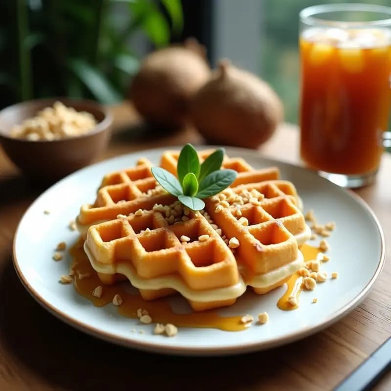 Bubble Waffle de Pandan y Cacahuete: Desayuno Tailandés Crujiente y Vegano