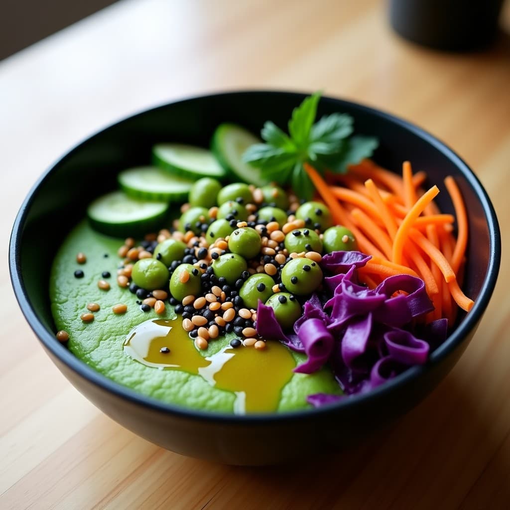 Buddha Bowl de Espirulina, Edamame y Semillas de Cáñamo: Receta Vegana Alta en Omega-3 para Tupper