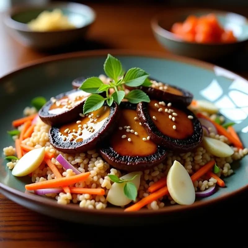 Bulgogi de Hongos Portobello con Marinada de Peras: Receta Coreana Vegana y Alta en Proteína