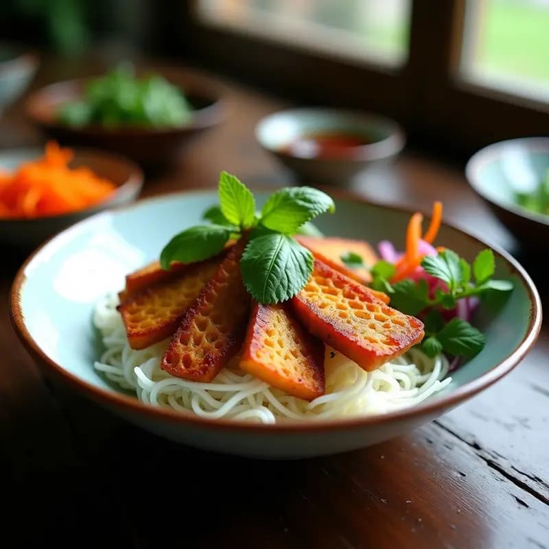 Bun cha de Seitán y Hierbas Vieta: Receta Vegana y Aromática de Hanoi