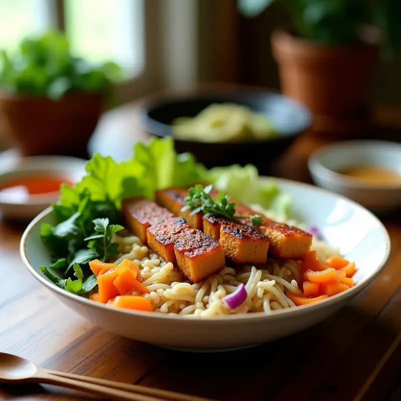 Bun Cha Vietnamita de Seitán: Receta de Barbacoa Vegana con Verduras Encurtidas