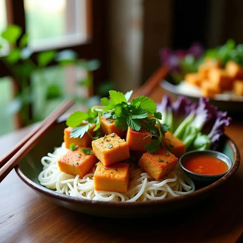Bun Cha Vietnamita con Tofu: Receta de Street Food Vegana y Crujiente
