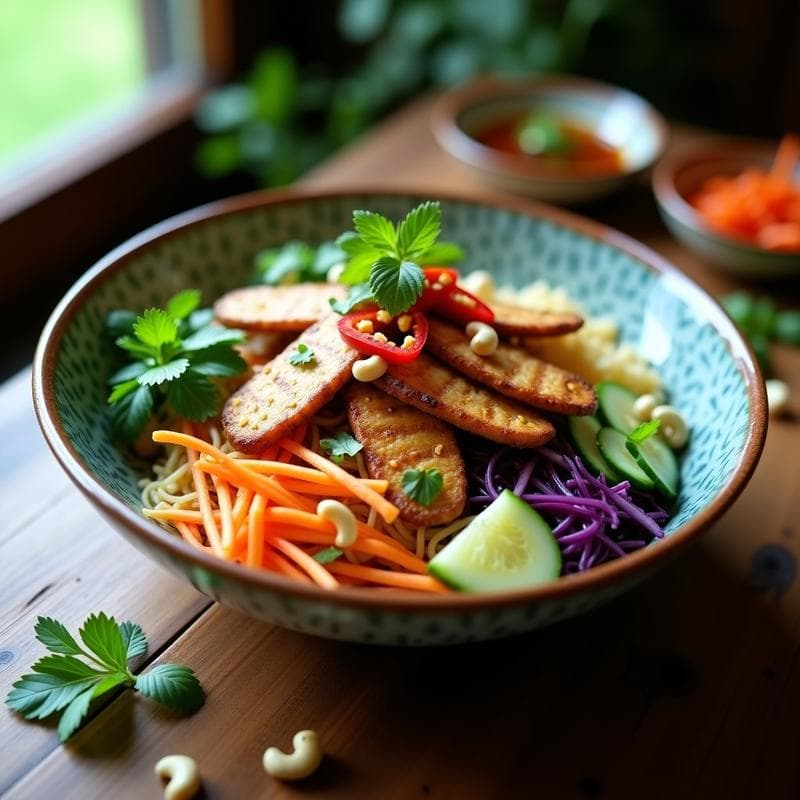 Bun Cha Vegano con Seitan y Hierbas Aromáticas: Receta vietnamita en 25 Minutos