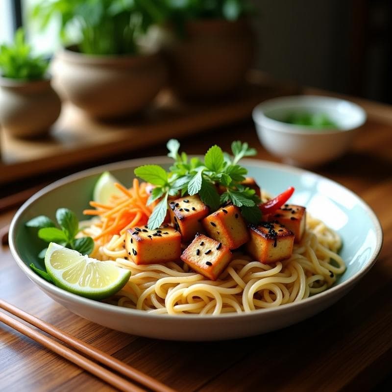 Bun Cha Vegano con Tofu Ahumado y Vermicelli: Receta Vietnamita en Airfryer Sin Gluten